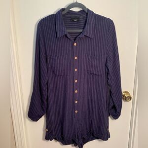 Lumiere GUC navy blue/white striped long sleeve shorts romper Size Small